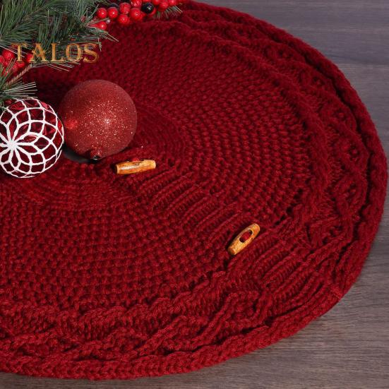 Christmas Tree Skirt Braided Cable Knit Tree Rug Xmas Tree Decoration for Holiday Home Party Fireplace Decor