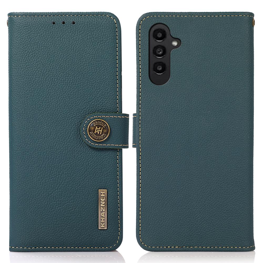 

KHAZNEH For Samsung Galaxy A05s 4G Case Genuine Cow Leather Wallet RFID Blocking Cell Phone Cover Green