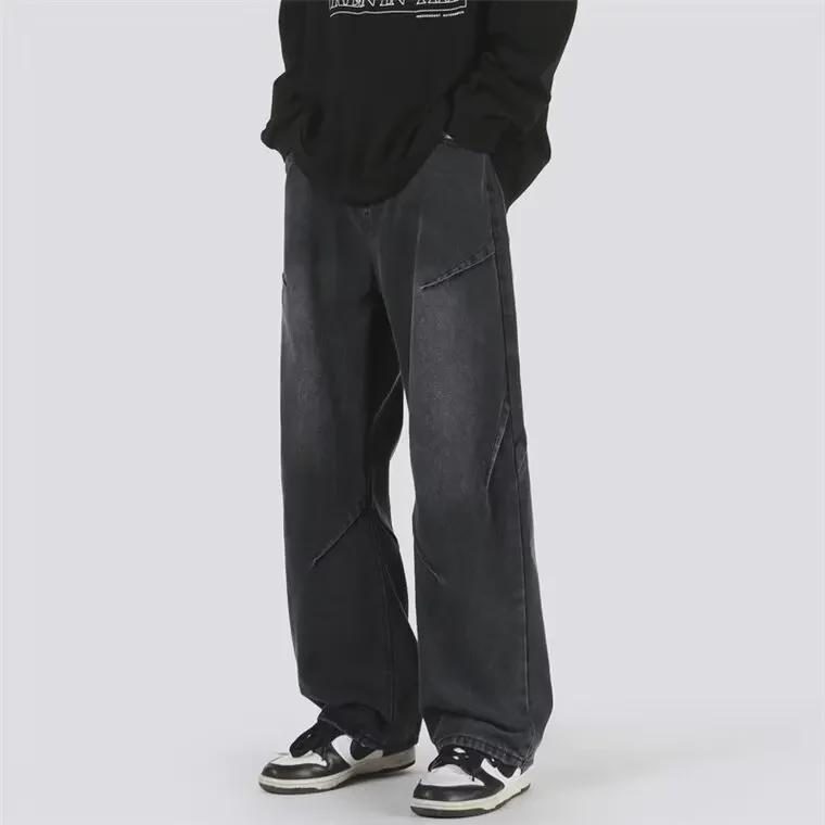 Pánské seprané džíny s distressed efektem: High Street Vibe, Volný střih, Rovný rozšířený styl na jaro a podzim.