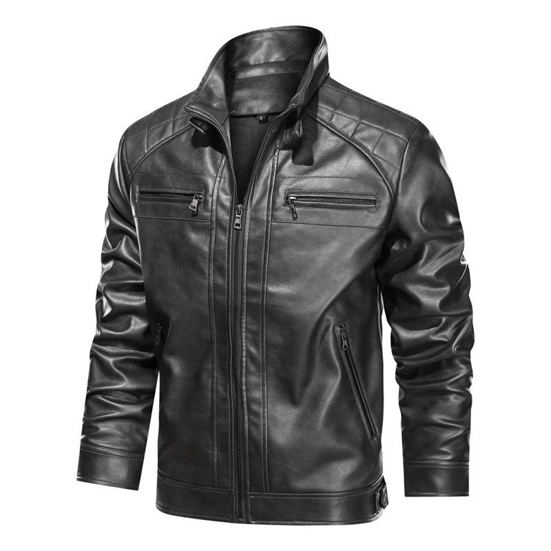 European and American simple PU leather jacket leather jacket men's autumn and winter new locomotive jacket European size