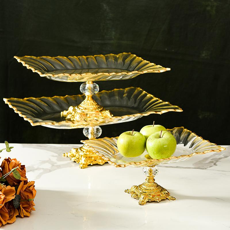 European Style Light Luxury High Footed Fruit Display Tray Living Room Home Bread Pastry Snack Tray Cake Tray Home Decoration
