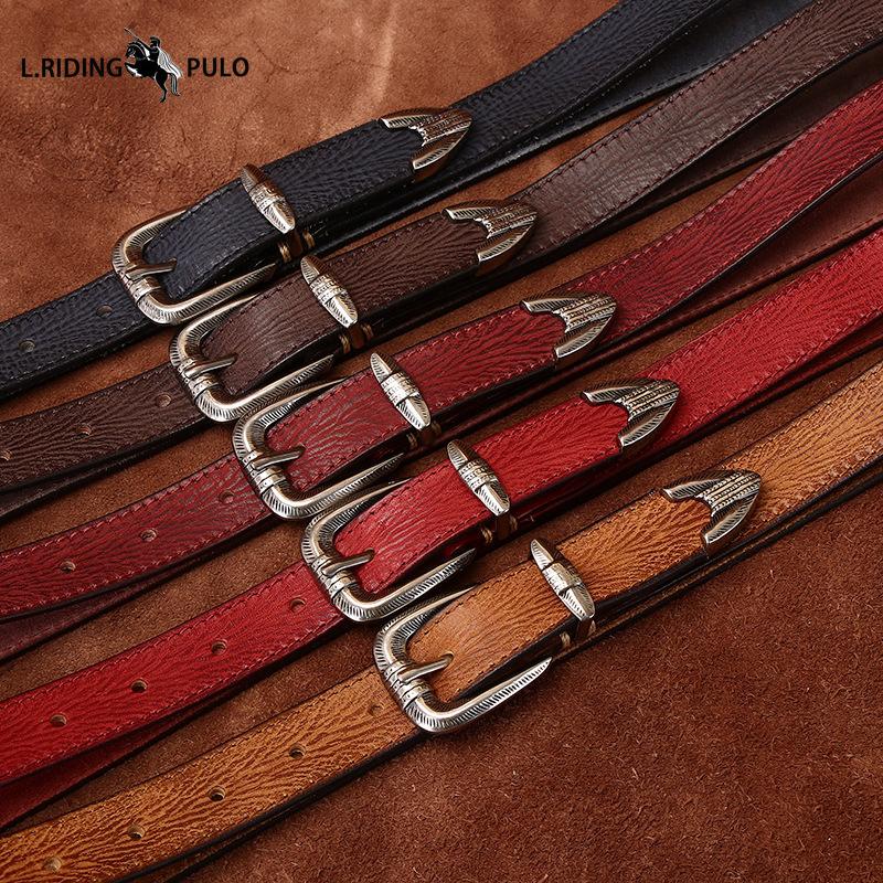 Personality All-match Retro Concave Leather Belt Women's First Layer Cowhide Casual Pin Buckle Belt