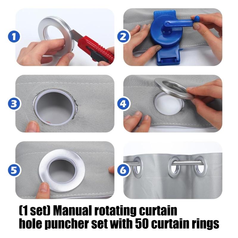 50Pcs Curtain Eyelet Rings With Rotating Hole Puncher Set Inner Diameter 1.77Inch Curtain Grommets For Home Renovation