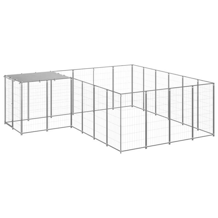 VidaXL Chenil Argenté 8,47 m² Acier Enclos pour Chiots Cage Chiens Extérieur 3082219