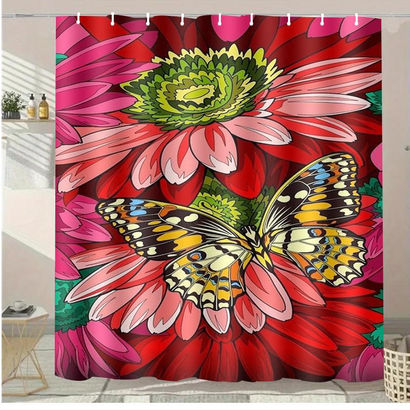 Alpaca flower washable Dirt-Resistant Shower Curtain Shower Head waterproof Polyester Bath Curtain For Home Decor Accessories