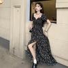 French Square Neck Floral Dress Women's Summer New Spice Girl Waist Medium and Long Split A-shaped Skirt