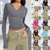 Women S V Neck Long Sleeve Slim Fit Versatile Basic T Shirt