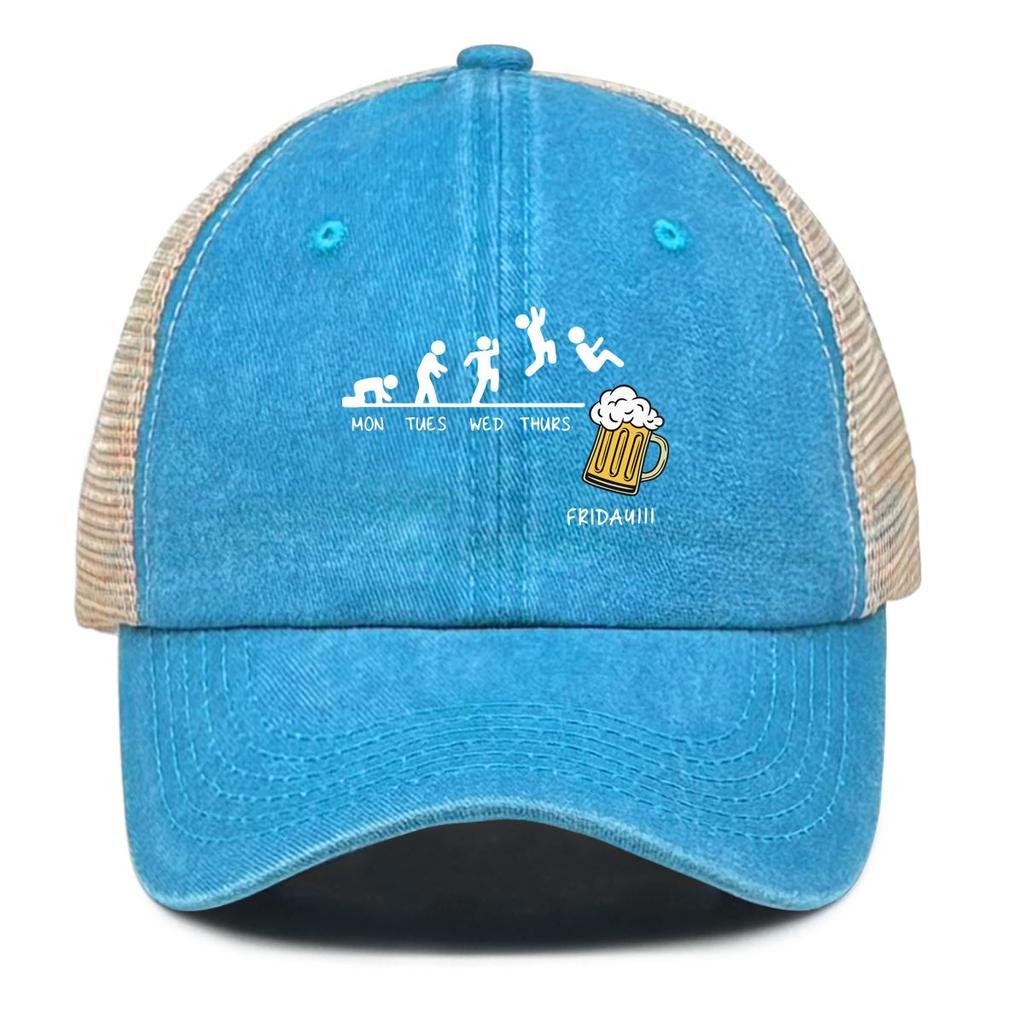 Friday Beer Print Snapback Mesh Cap, Sports Hat Unisex Slouchy Inelastic Simple Adjustable Sun Hat