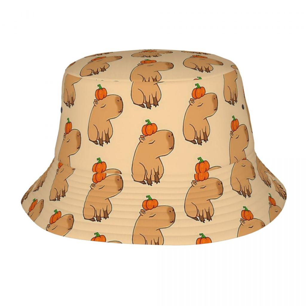 Harajuku Capybara Pattern Bucket Hats Unisex Packable Outdoor Kawaii Animal Fishing Cap Summer Beach Hatwear Bob