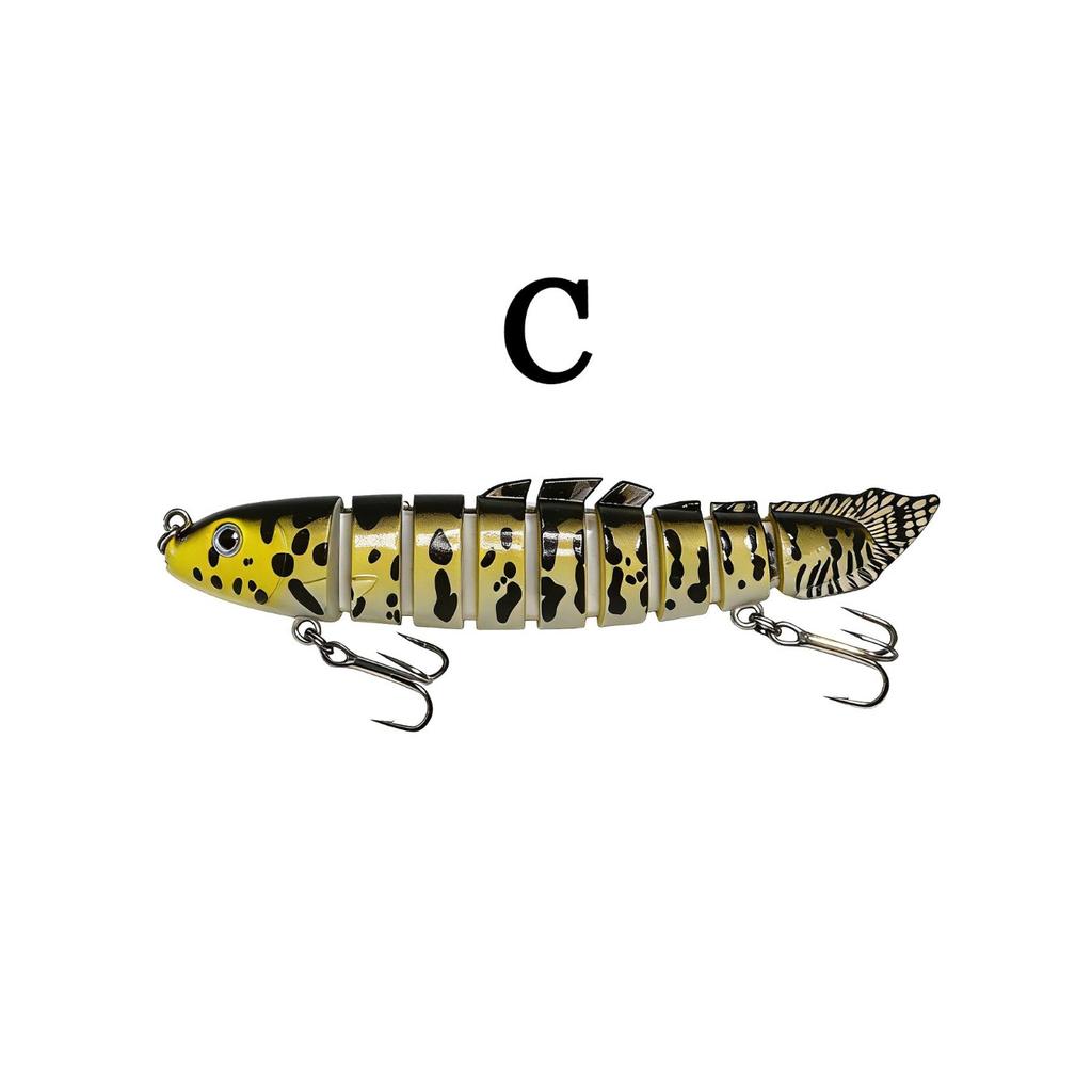 Eight-section bionic pike lure with realistic swimming action. Sharp hooks for solid hooksets, ideal for catching aggressive freshwater predators.
