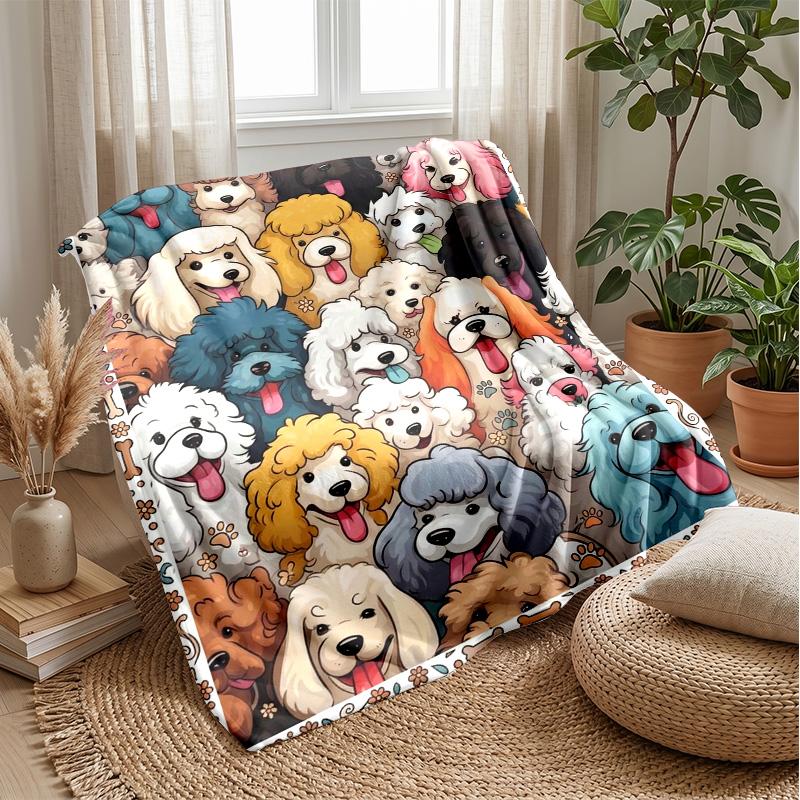 Collection of Dog Faces blanket Personalized Name Flannel Blanket Soft Cozy Plush Throw for Sofa Bed Lightweight Home Decor