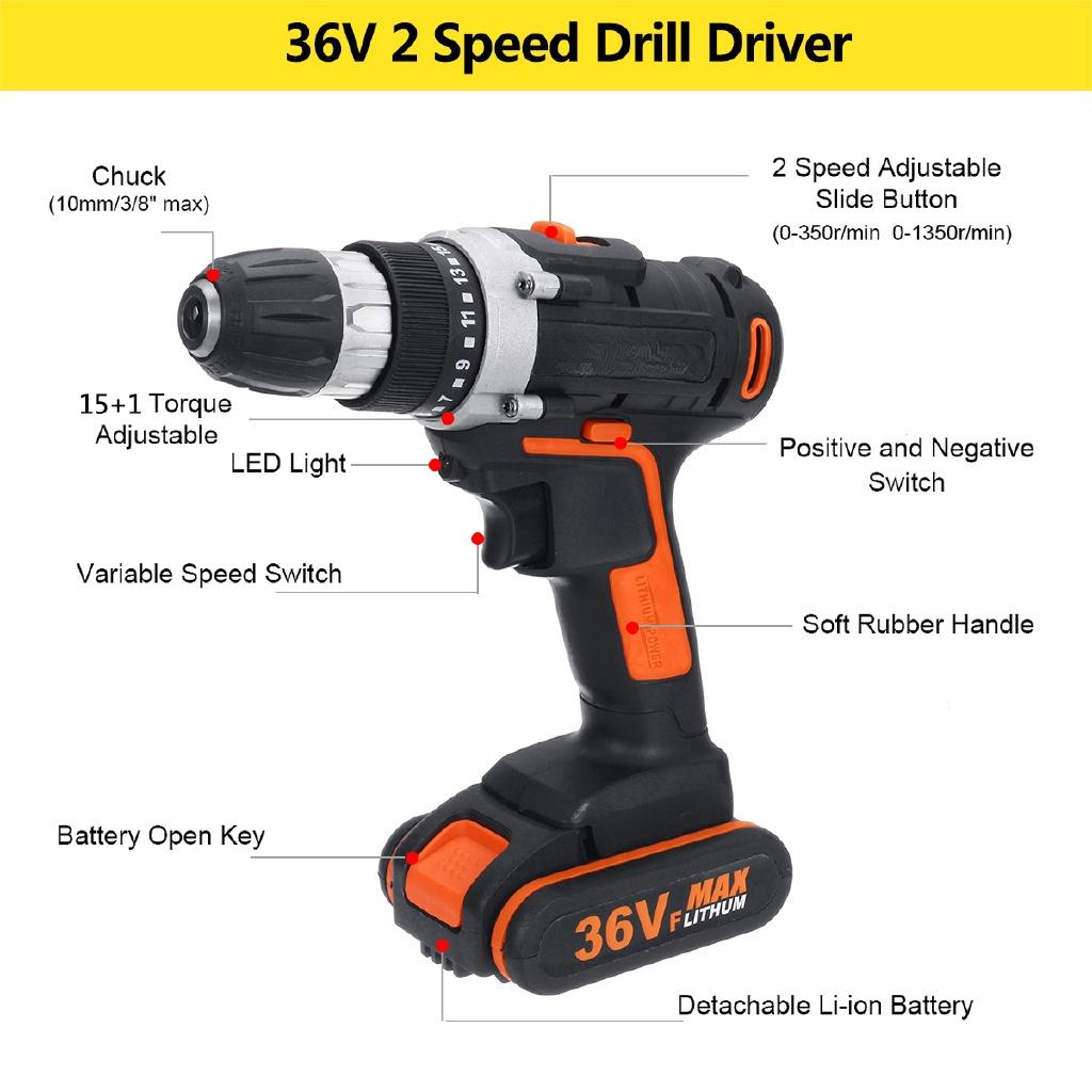 36V Heavy Duty Brushless Motor Impact Wrench Machine Cordless Drill Torque Battery