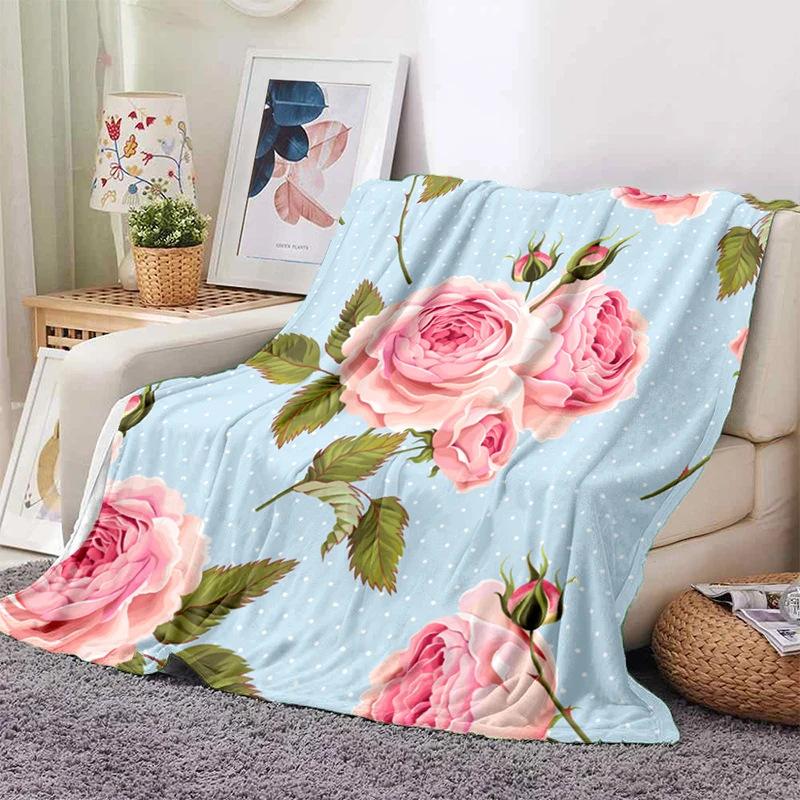 Pink Rose Flowers Printed Blanket for Sofa Bed Travel Camping Living Room Office Conditioning Blanket for All Seasons Gifts