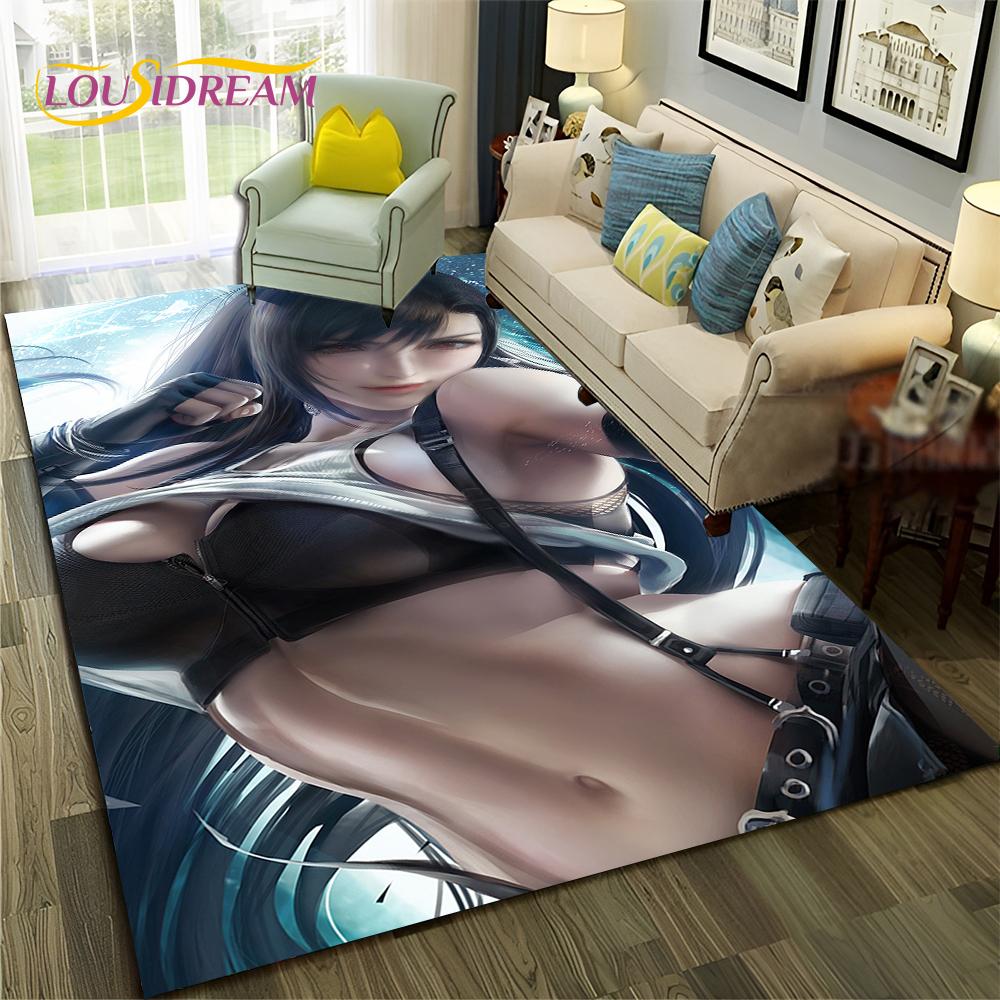 Game Cartoon Sexy Lace Girl Tifa Aerith Carpet Rug for Home Living Room Bedroom Sofa Doormat Decor,Area Rug Non-slip Floor Mat