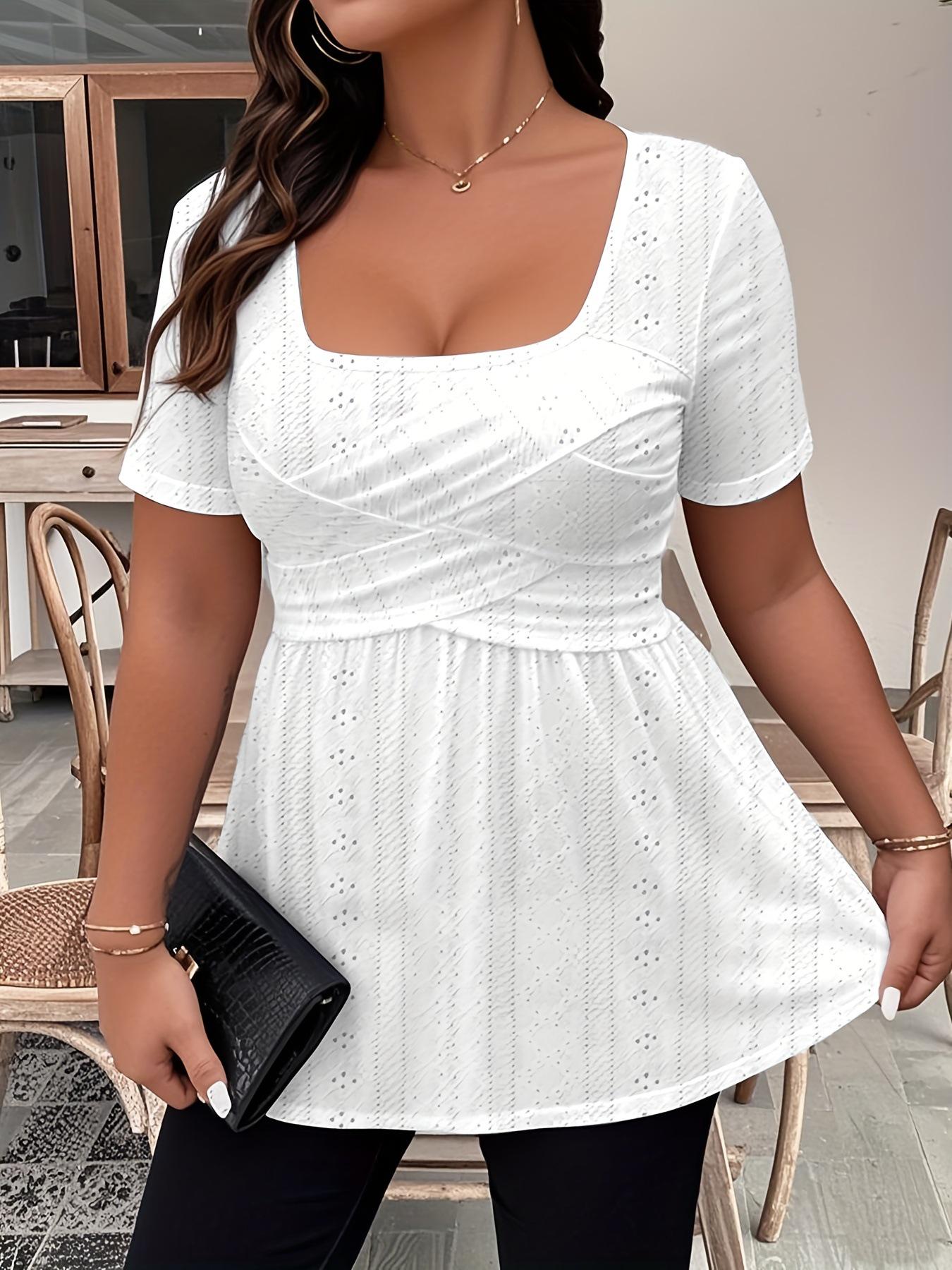 

2026 Kua Jing Women s Elegant Summer Knit Mesh Square-Neck Cross-Strap Short Sleeve T-Shirt XL белый