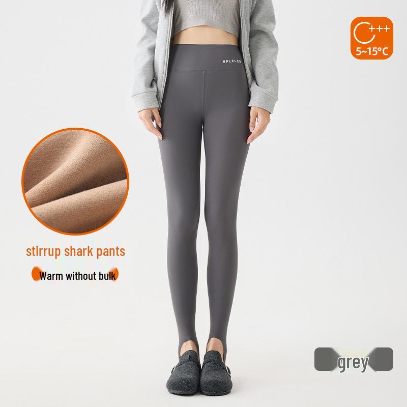 

Women s Fleece-Lined Leggings: Thick, Footed Shark Pants for Autumn/Winter, Tummy Control, Hip Lifting, Slimming, Warm Fitness Wear. L [100-120 lbs] серый