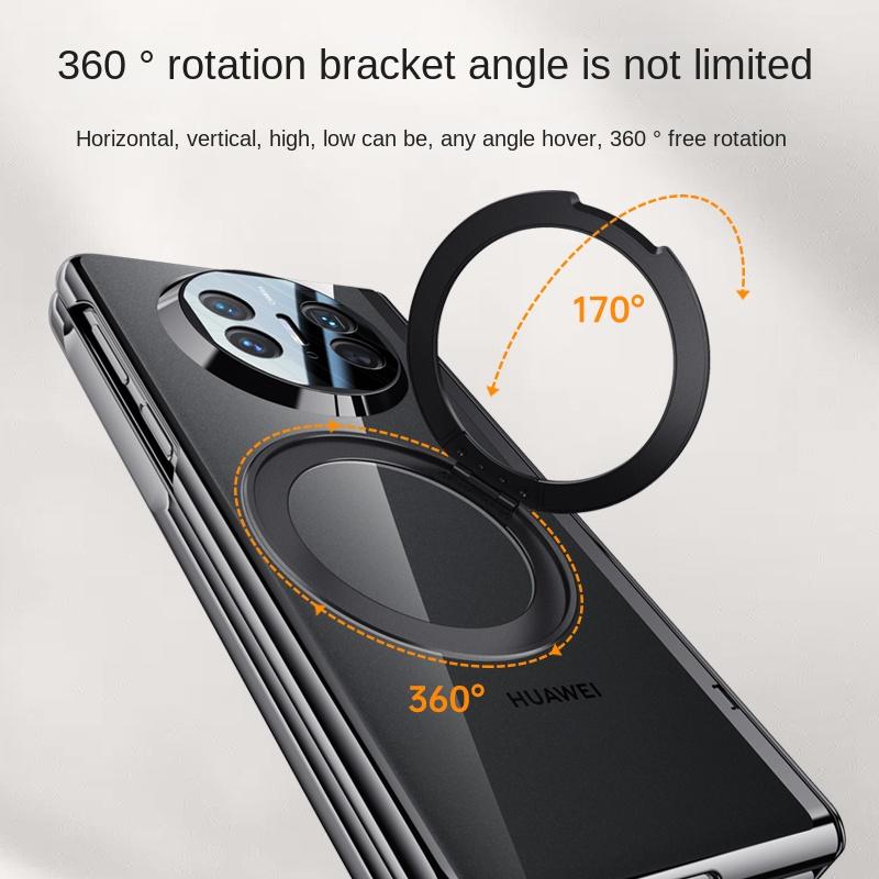 For Huawei Mate X3 X5 X6 360° Swivel Alloy Bracket Magnetic & Bracket & Ring 3-in-1 Tempered Glass Film Anti-Drop Phone Case