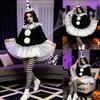 Adult Halloween Outfit Set, Black White Party Costume with Ruffle Collar and Pull On Styling for Dance Photos