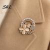Secure Collar Pin Solid Alloy Pin, Four-Leaf Clover Center Shape Brooch with Dress Shirt Accessory Faux Opal, Electroplated Anti-Oxidation Fastener