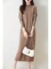 2026 Fall/Winter Women's High Neck Knit Sweater Dress - Long, Loose, Over-the-Knee Style