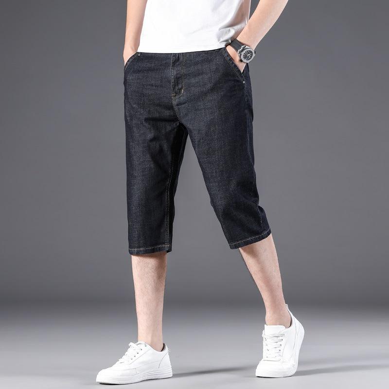 Summer Thin Denim Shorts Men's Cropped Pants Loose Straight Stretch Casual 7-point Pants
