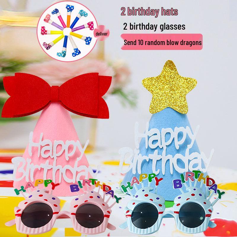 First Birthday Party Glasses & Hats Set for Boys and Girls - Cake & Photo Props