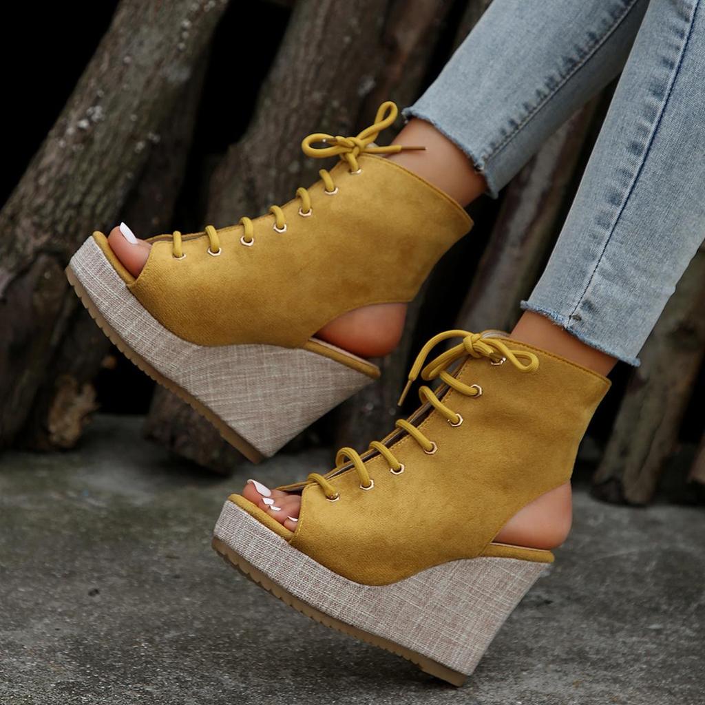 Fashion Womens Wedge Sandals Summer New Platform Fish Mouth Cross-tied Slingback Boho Style Shoes Sandalias Footwear