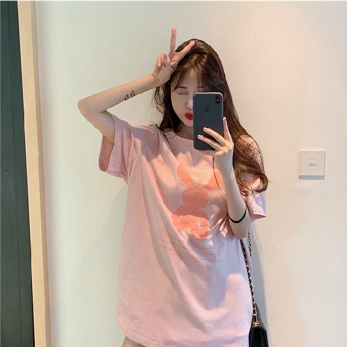 

Women s Summer 2025 Pink Printed Loose Short-Sleeve T-Shirt XL розовый