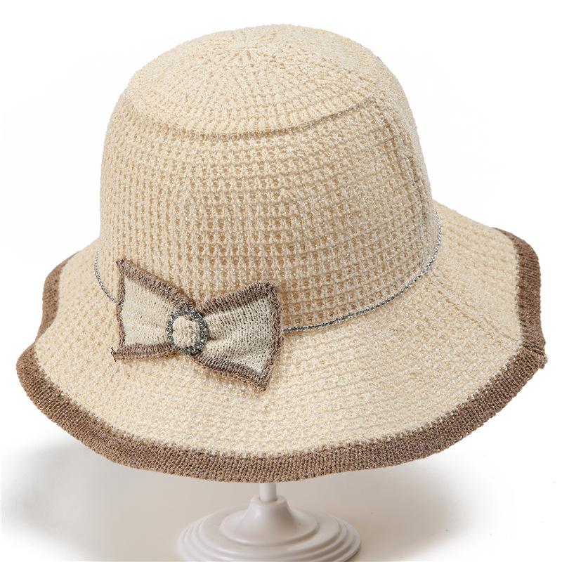 Hollow Bucket Hat Women's New Summer Fashion Simple Bow Sun Hat Foldable Sun Hat