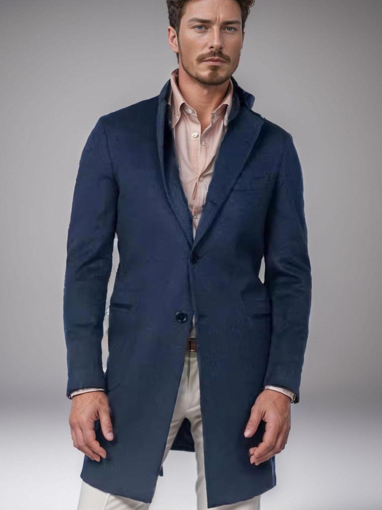 2025 European Men's Woolen Mid-Length Single-Breasted Fashion Overcoat