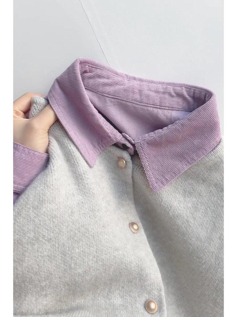 Japanese Retro Corduroy Lapel Shirt & Knit Vest Layered Set for Fall/Winter