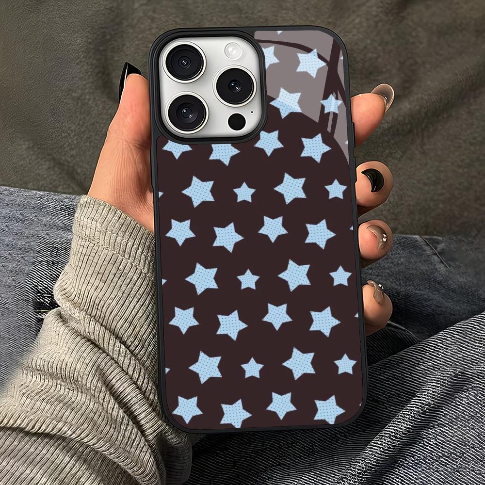 Blue star design glass phone case suitable for iPhone 17 16 15 14 13 12 11 Pro/Max/Plus anti drop and shockproof back cover