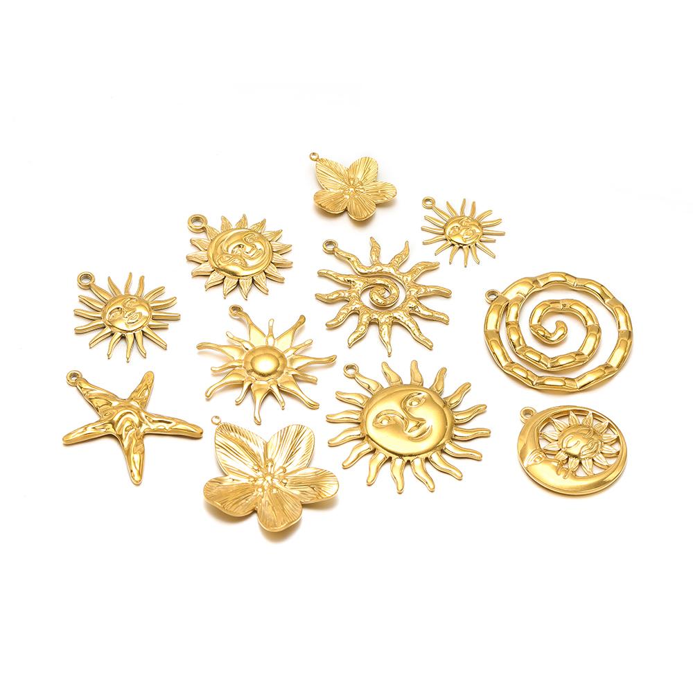 5Pcs Stainless Steel Multistyle Sun Charms Flower Pendants for DIY Retro Jewelry Making Handmade Necklace Earrings Findings Bulk