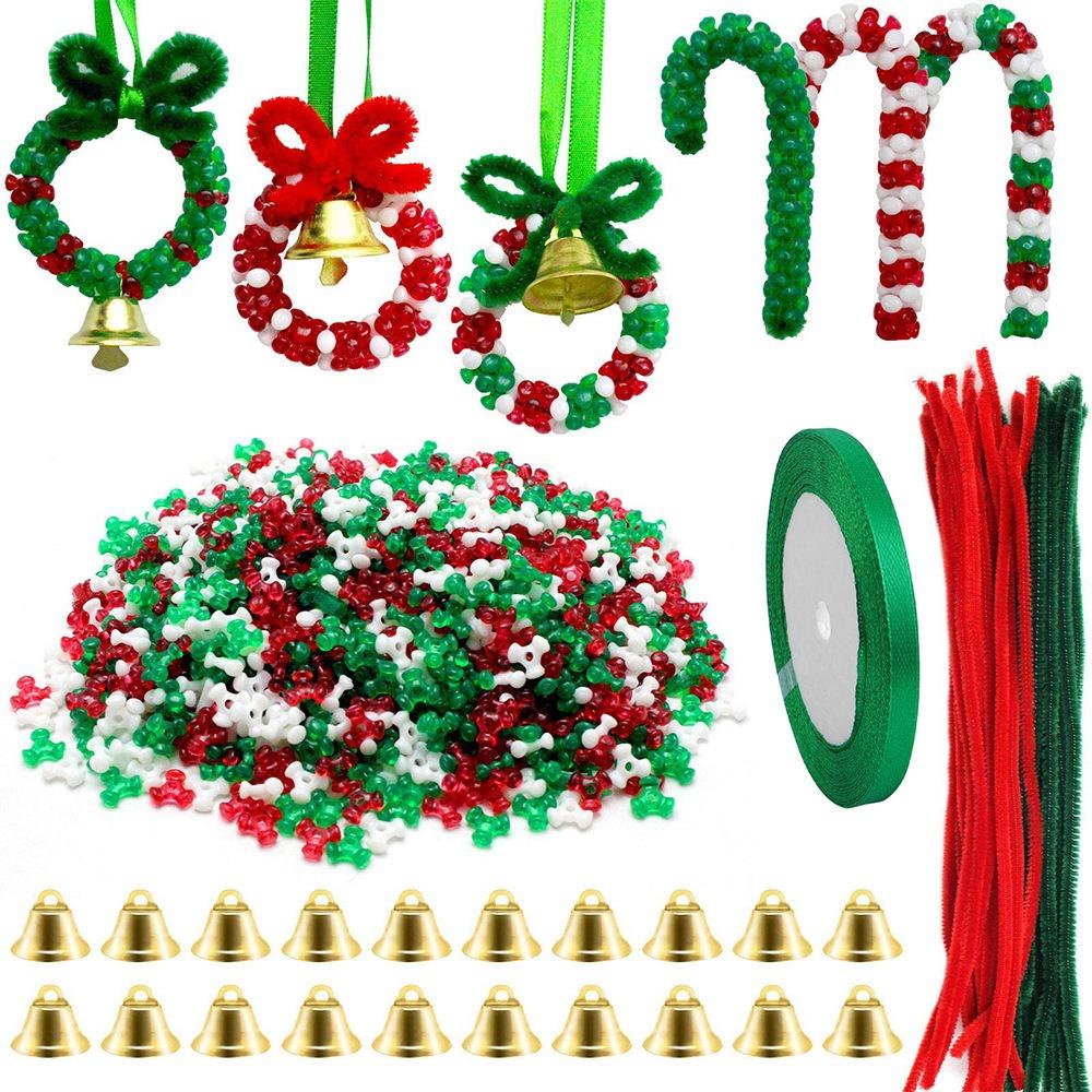 1500 Pieces Triangle Beads Christmas Beaded Decoration Set  For Xmas Craft Wreath Tree Decor