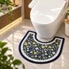 Floral Pattern Toilet U-shaped Mat Absorbent Bath Mat Practical Bathroom Floor Rug  Household