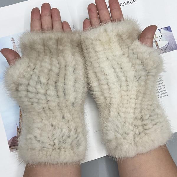 Winter Gloves for Women Natural Mink Fur Knitted Fingerless Solid Warm Elastic Gloves
