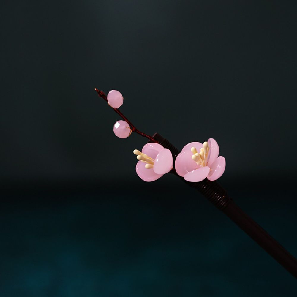 Hanfu Dress 1 Pc Flower Hair Clips Glass Hair Sticks Hair Fork Hairpin Wooden