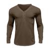 Yousheng Men Spring Autumn Top Button Decor V Neck Long Sleeves Solid Color Pullover T-shirt Stretchy Slim Fit Fitness Sport Top