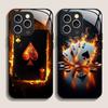 Creative Flame Ace of Spades Pattern Tempered Glass Phone Case for IPhone 16 Pro Max 16e 15 14 13 12 Mini 11 XS XR 7 8Plus Cover