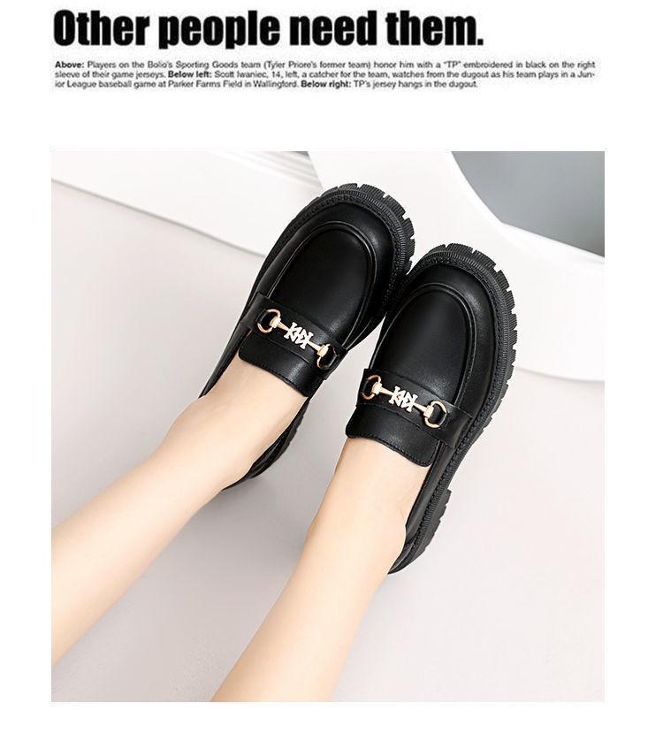 Genuine Soft Leather Women's Platform Loafers - Spring 2022 British Style, Thick Sole, Black