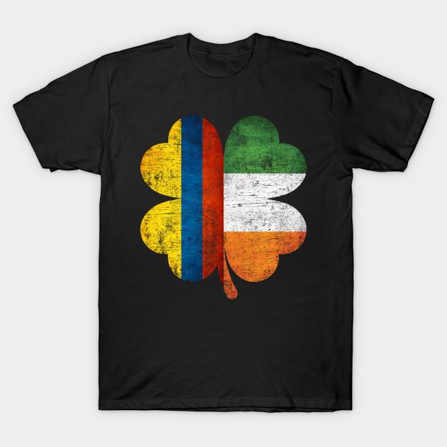 Men Black Print T-shirt Colombian Irish Shamrock Colombia Ireland St. Patrick S Day No-Cut Transfer Paper Print Cotton Tshirt 3XL