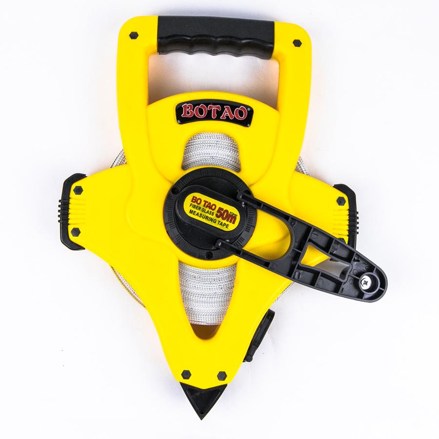 30m Yellow Plastic Shell Steel Frame Measuring Tape with Fiberglass Hand Crank for Engineering Surveying