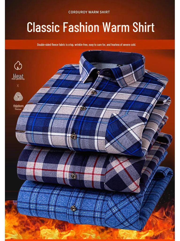 Camicia a quadri con pile double-face a maniche lunghe da uomo per autunno e inverno