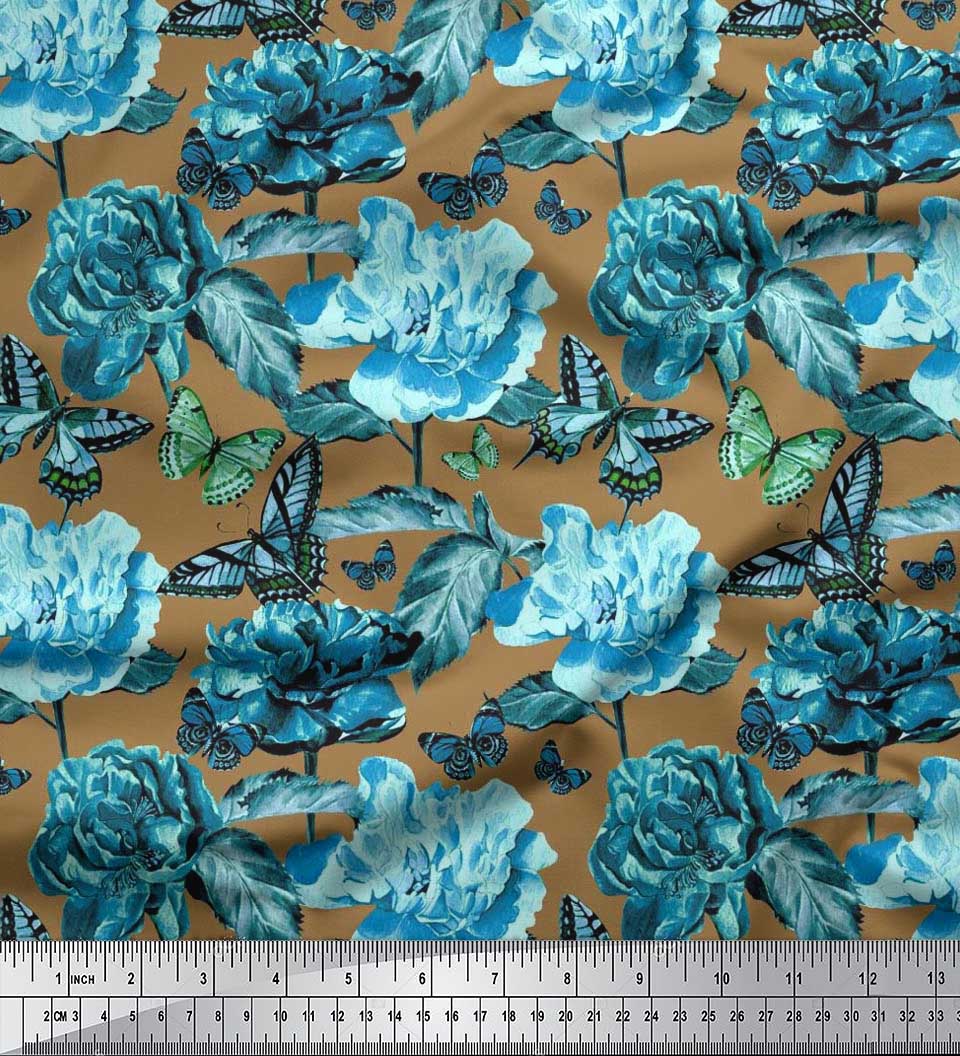 

Японська креп-атласна тканина Soimoi, листя, метелик і півонія, квіткова принтована тканина 1 метр 42 дюйма 42 Inch Wide - Poly Crepe коричневий