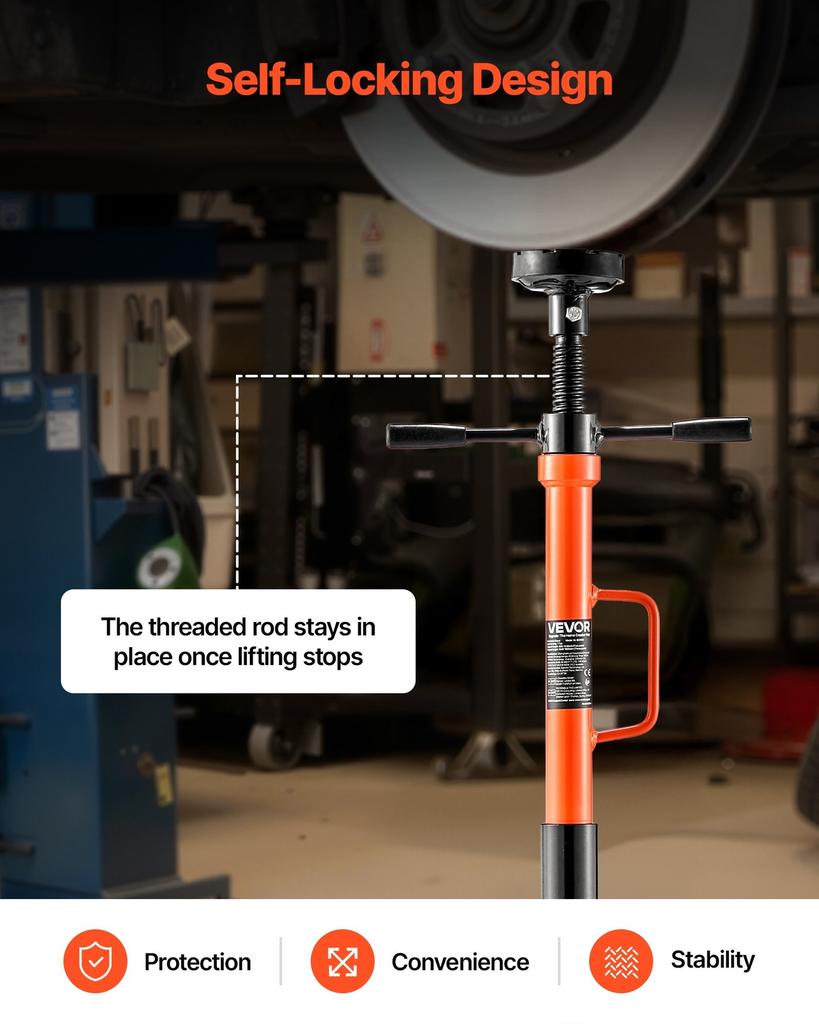 Underhoist Support Stand, 1 Ton Capacity Under Hoist Jack Stand with Handle, Adjustable Height, Bearing Mounted Spin Handle, Self-Locking Threaded