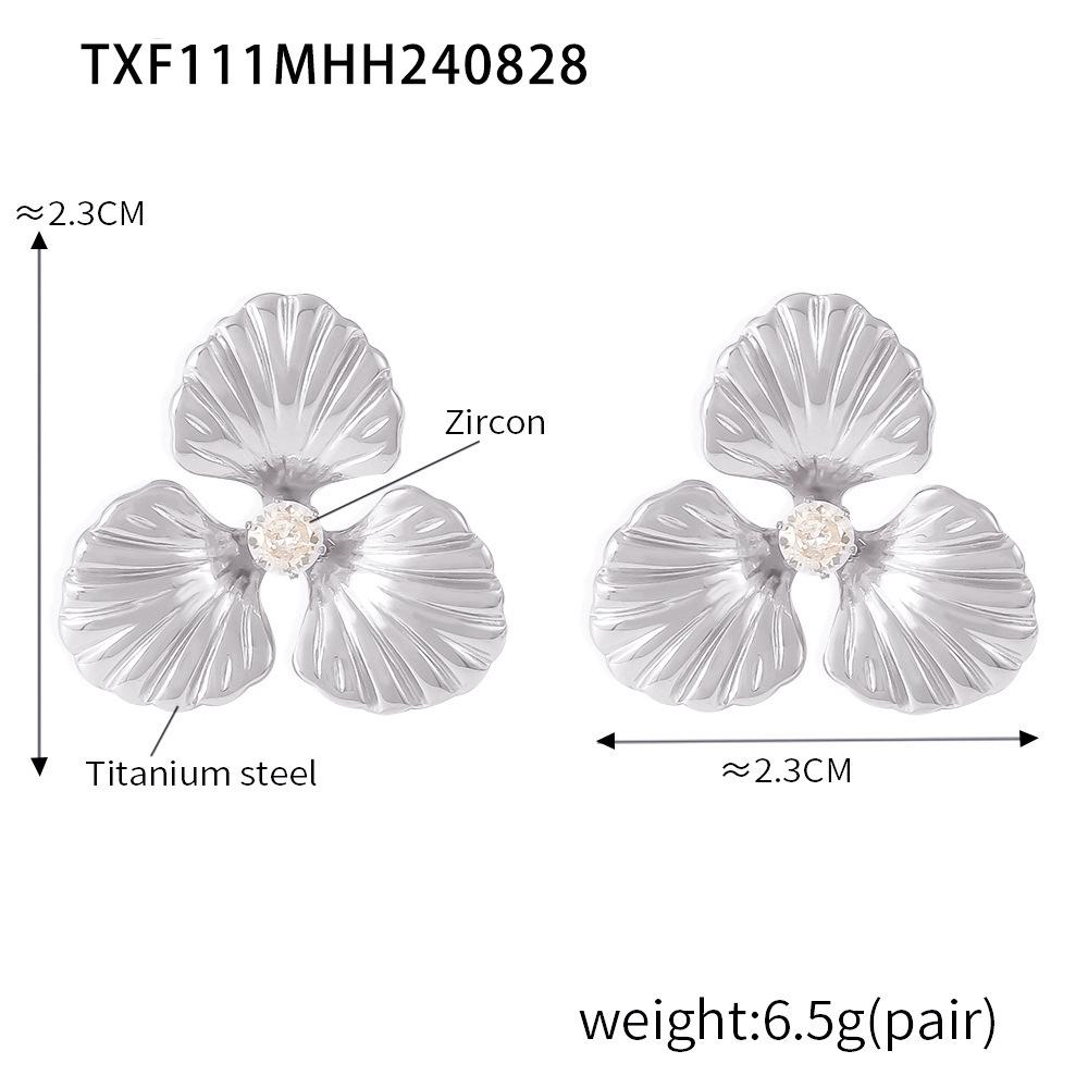 Pearl Flower 18K Gold Adjustable Titanium Steel Ring & Fashion Earrings Set