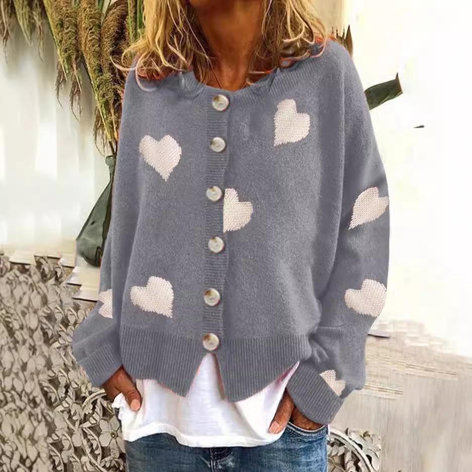 2024 Autumn/Winter European & American Women's Heart Knit Cardigan Sweater