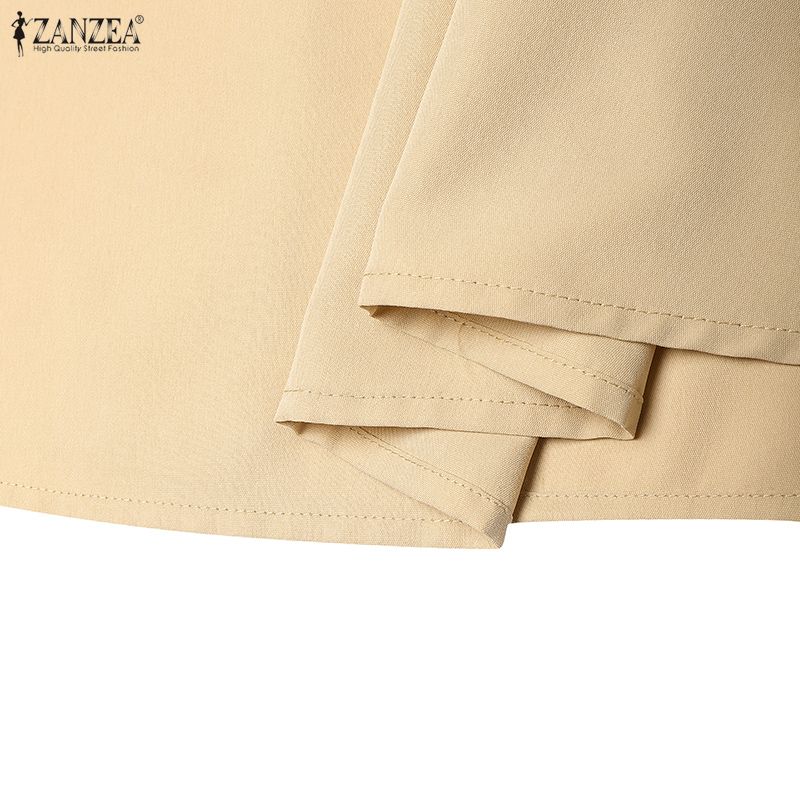 ZANZEA Women Casual Turn Down Collar Solid Color Loose Half Sleeve Dress