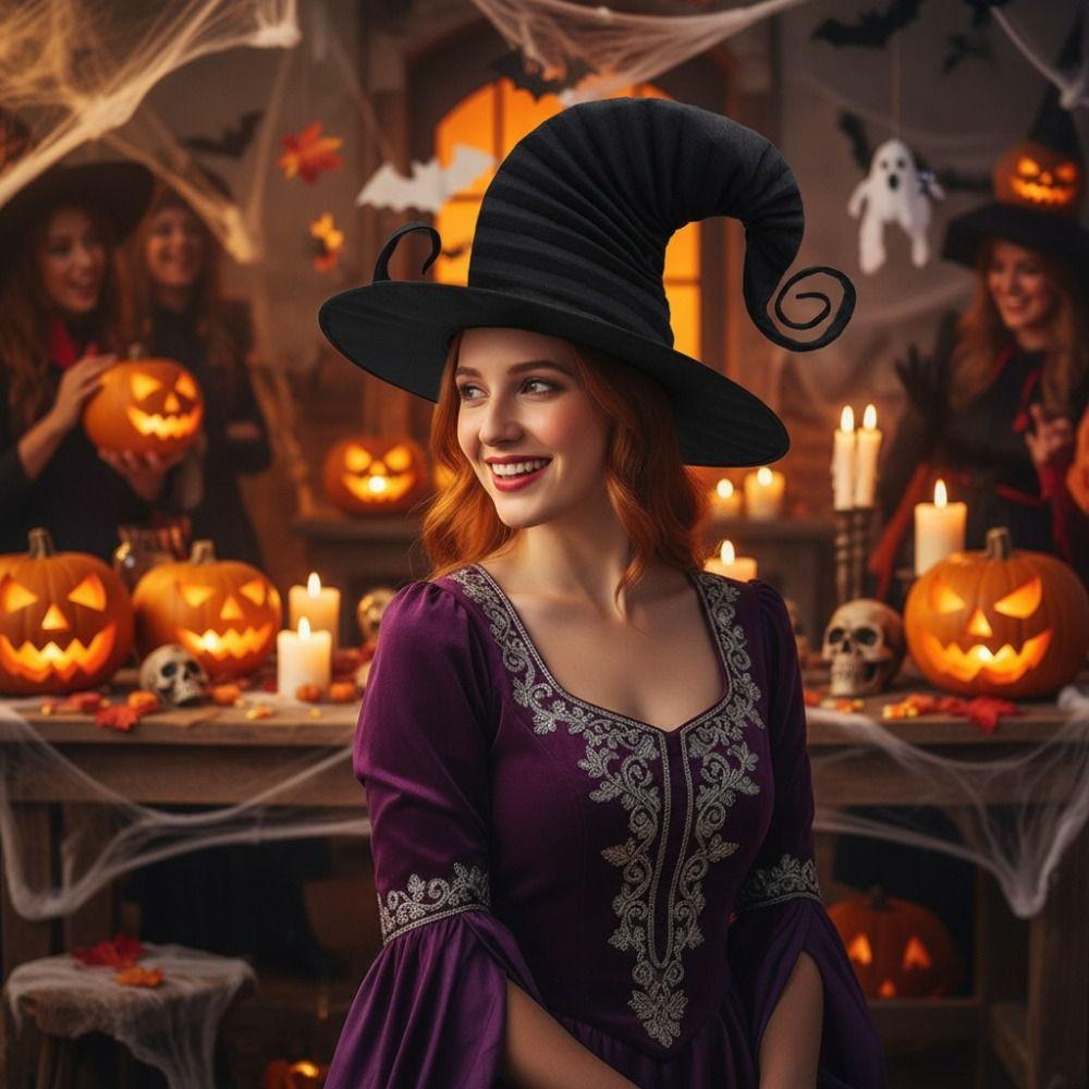 With Rope Pleated Wizard Hat Ruffle Edge Cosplay Party Witch Hat  Cosplay Costume