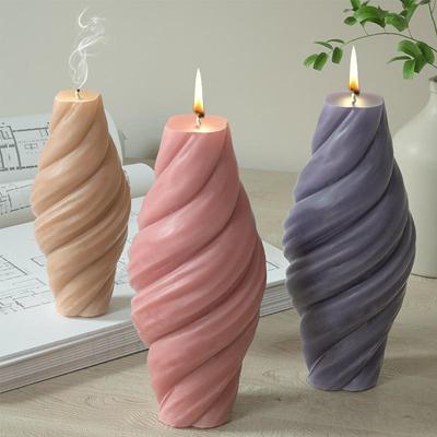 Roman Pillar Swirl Candle Silicone Mold 3D Wave Twirl Spiral Candle Holder Soap Mould Plaster Resin Crafts Home Decor